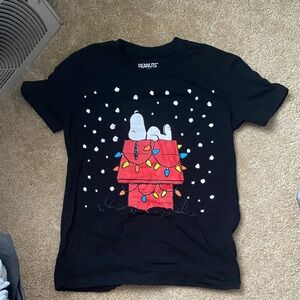 Peanuts Black T-Shirt with Snoopy and Red Doghouse